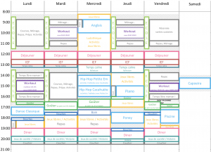 Le planning de la rentrée des filles et de maman