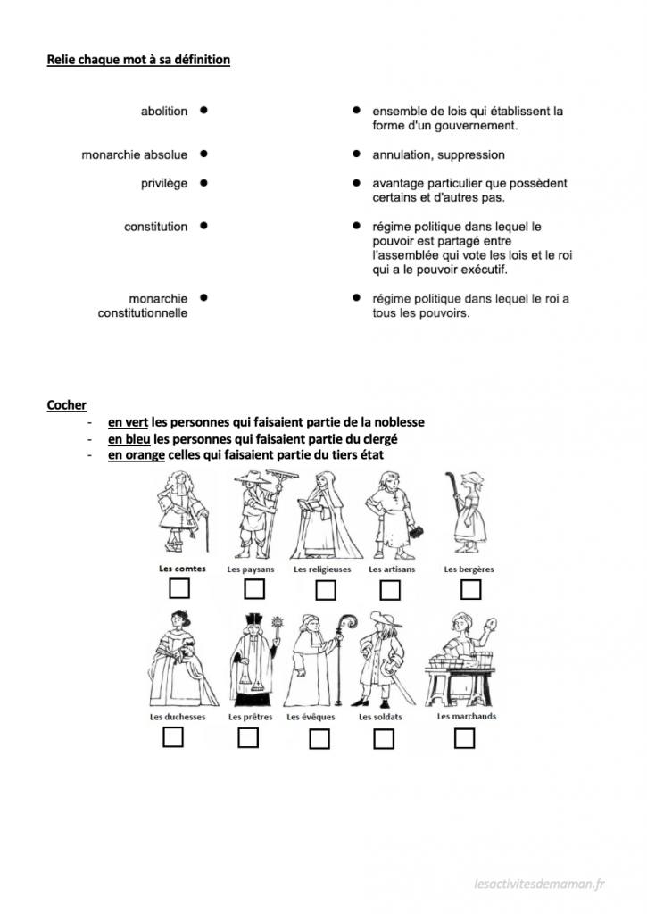 CM2 histoire révolution française évaluation