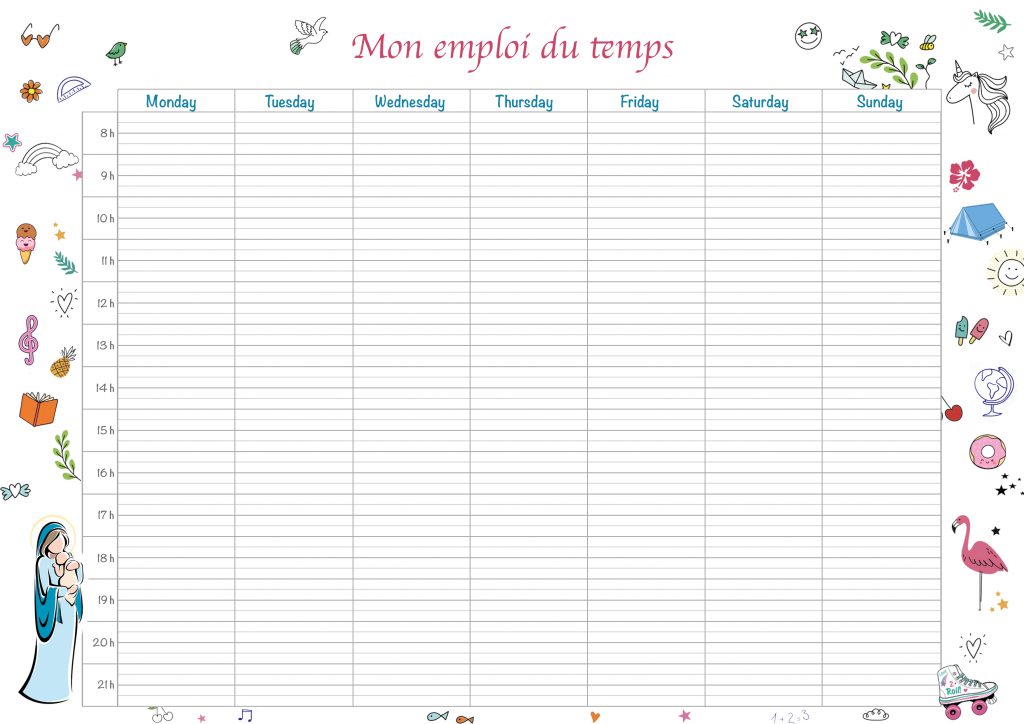 emploi du temps planning vierge